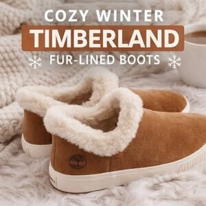 Timberland Suede Faux Fur Lined Slip On Boots Cozy Winter Shoes Size 11